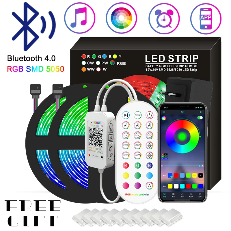 

Светодиодная лента RGB SMD 5050 с поддержкой Bluetooth, 30 м, IP20