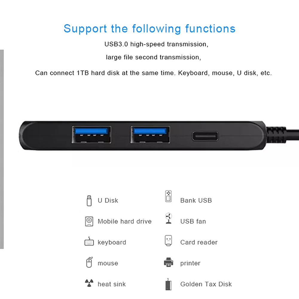 4 в 1 Type C Hub с 3 портами USB порт s PD для зарядки адаптер совместимый Macbook Air мышью и