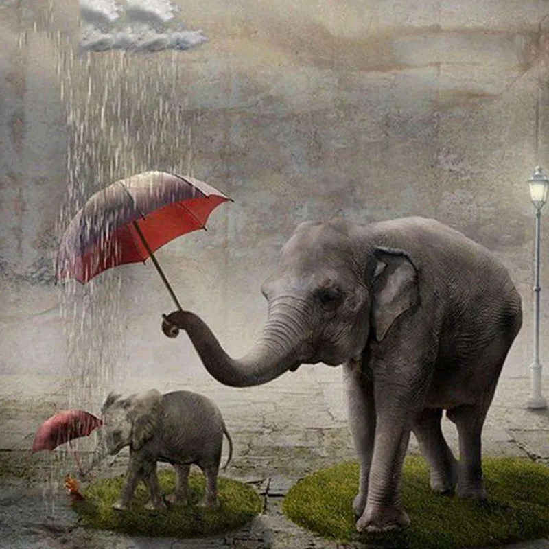 Алмазная 5D картина сделай сам с квадратными стразами слон зонтиком алмазная