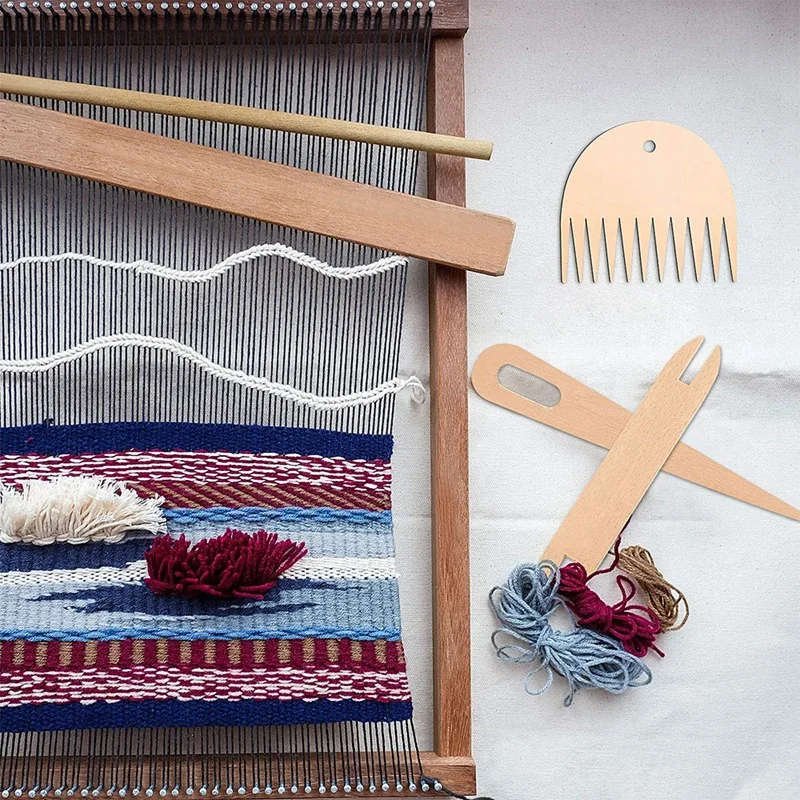 

HOT-7Pcs Wood Hand Loom Stick Set, Wood Weaving Crochet Needle with Wooden Shuttles Weaving Stick,for Knitted Crafts DIY