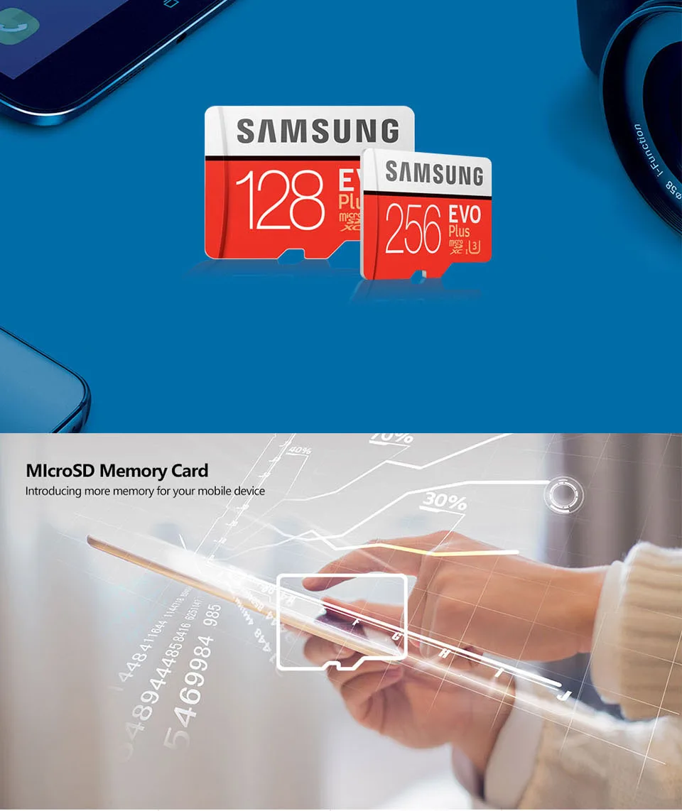 Samsung Micro SD карта 128 ГБ Evo Plus Flash 32 Гб 64 256 512 Class 10 UHS I высокоскоростная MicroSD TF|Карты