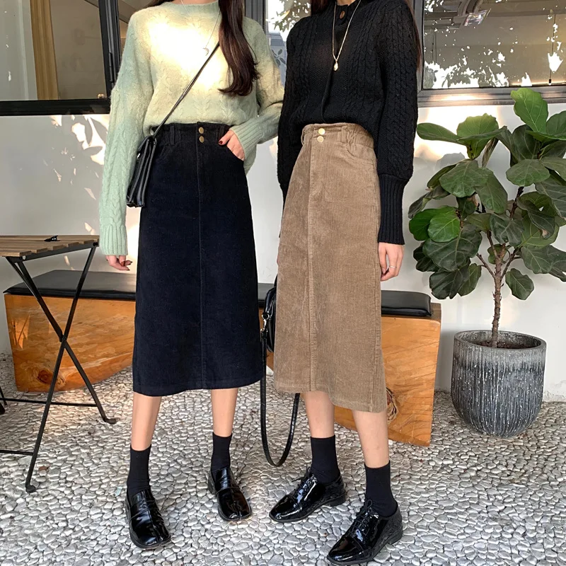 

Женская Вельветовая юбка средней длины, прямая Вельветовая юбка средней длины с поясом на резинке, модель RXHBSQ583 на осень и зиму, 2022