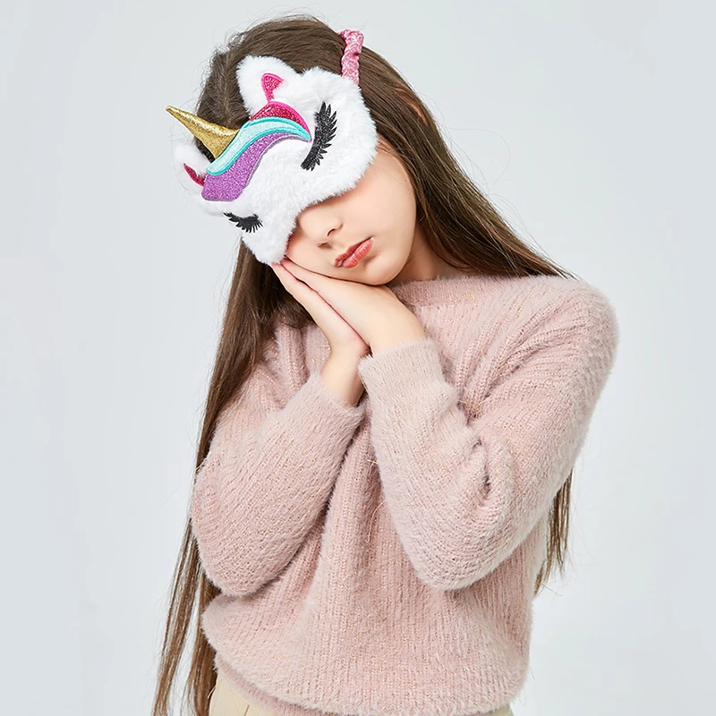 Милая маска для глаз с блестками в виде единорога разноцветная Меховая повязка