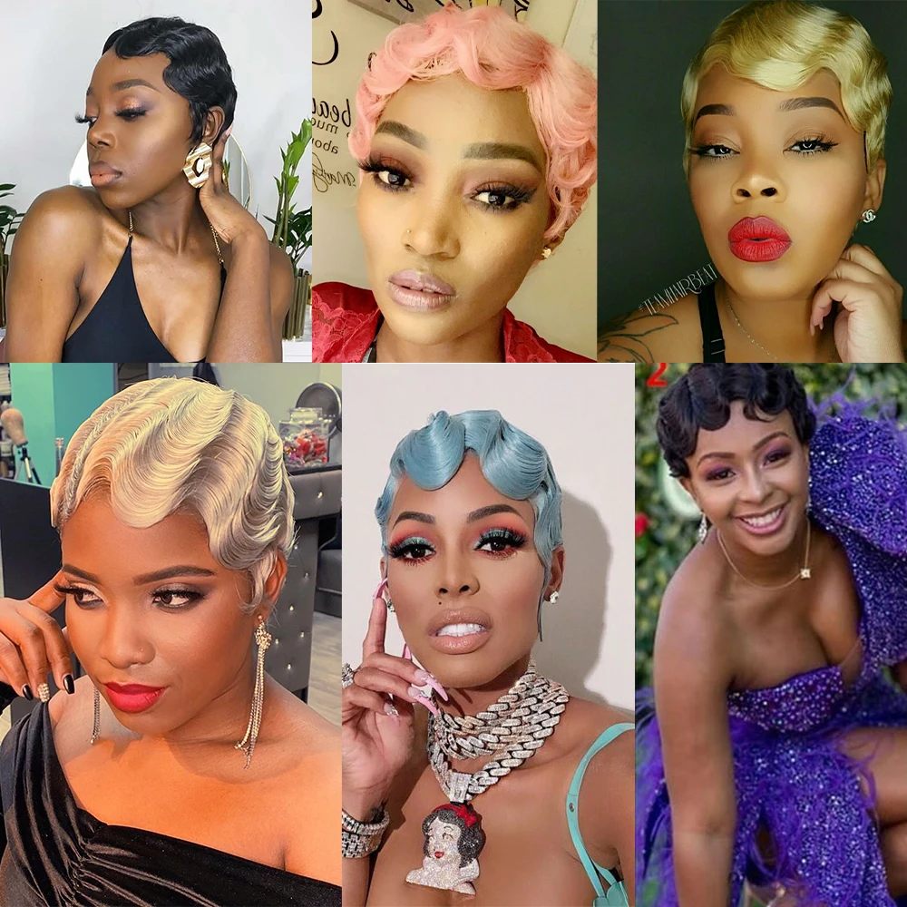 

Short Curly Black Cute Wig Black Finger Waves African Afro Hair Synthetic Wigs For Black Women Heat Resistant