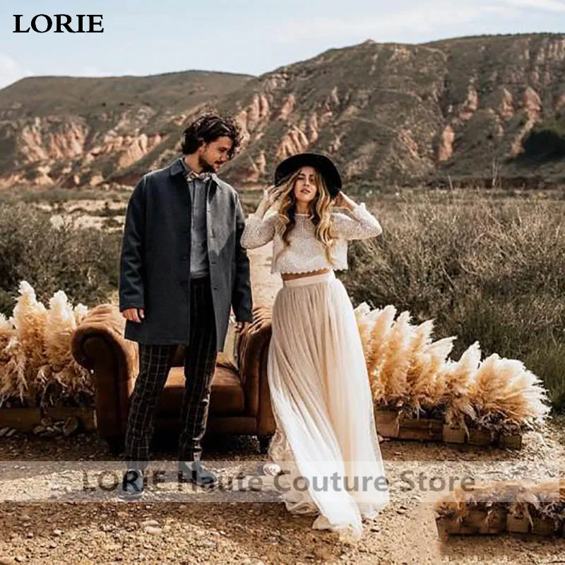 LORIE Boho свадебное платье из 2 частей кружевные сексуальные свадебные платья с