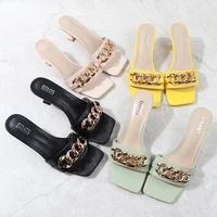 summer womens sandals 2022 new one line belt high heel sandal metal decoration fashion comfortable womens shoes 6cm