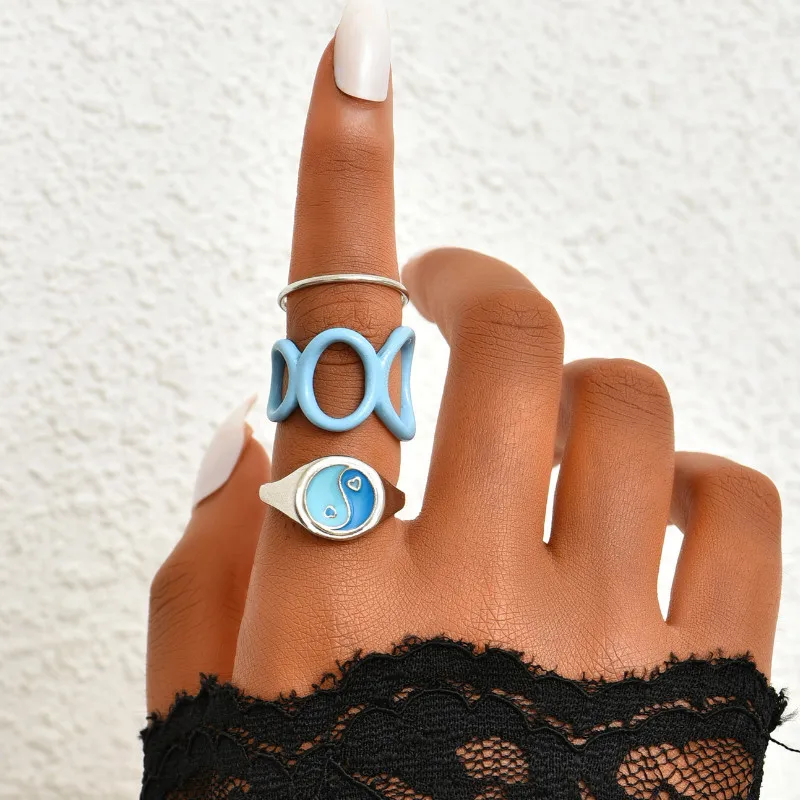 

Chinese Style Gossip Dripping Oil Color New Women's Ring Set
