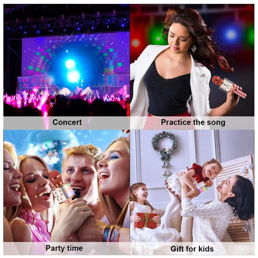 

Bluetooth Karaoke Microphone Wireless Speaker LED Microphones For Kids Toys by iPhone Android Handheld Home Party Music Player