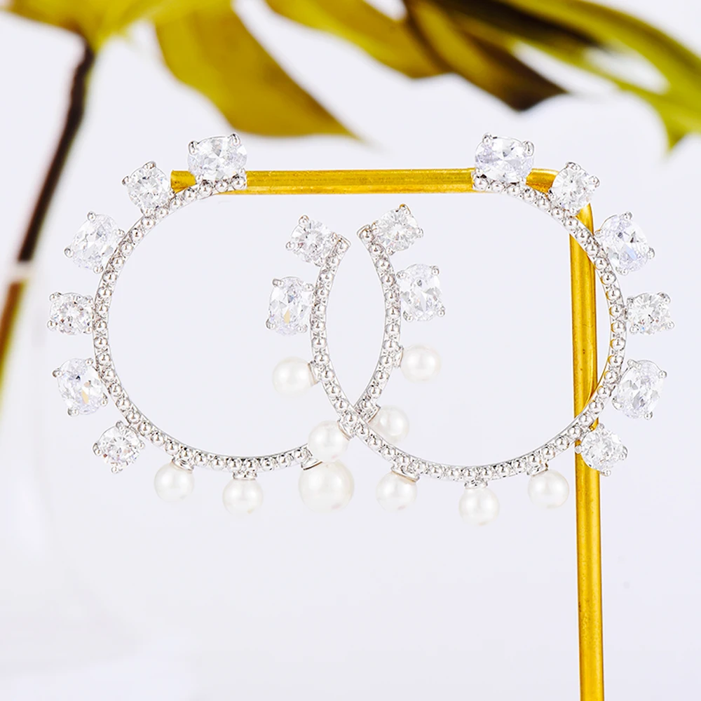 

SORAMOORE Luxury Bridal Wedding Engagement Big Earrings Pearls Crystal Round Shiny Gorgeous Fashion High Quality New Design