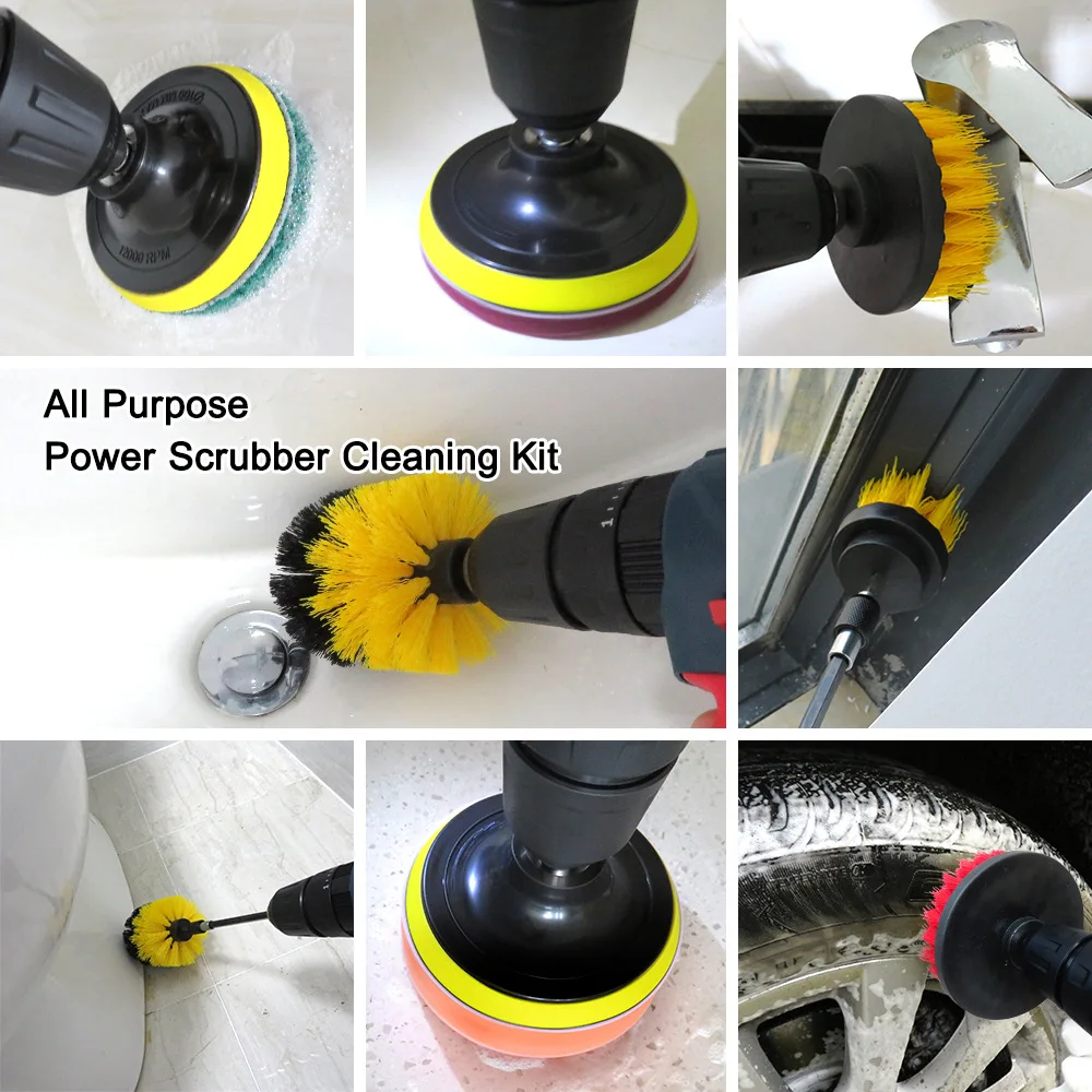 

2/3.5/4/5'' Electric Scrubber Brush Drill Brush Kit Plastic Round Cleaning Brush Tool for Carpet Glass Car Tires Nylon Brushes