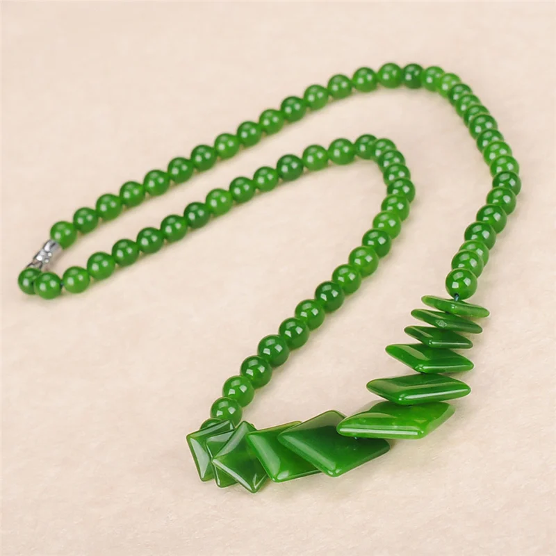Chinese Green Jade Bead Necklace Natural Jadeite Jewellery Yoga Beaded Gemstone Beads Gift for Jewelry New | Украшения и