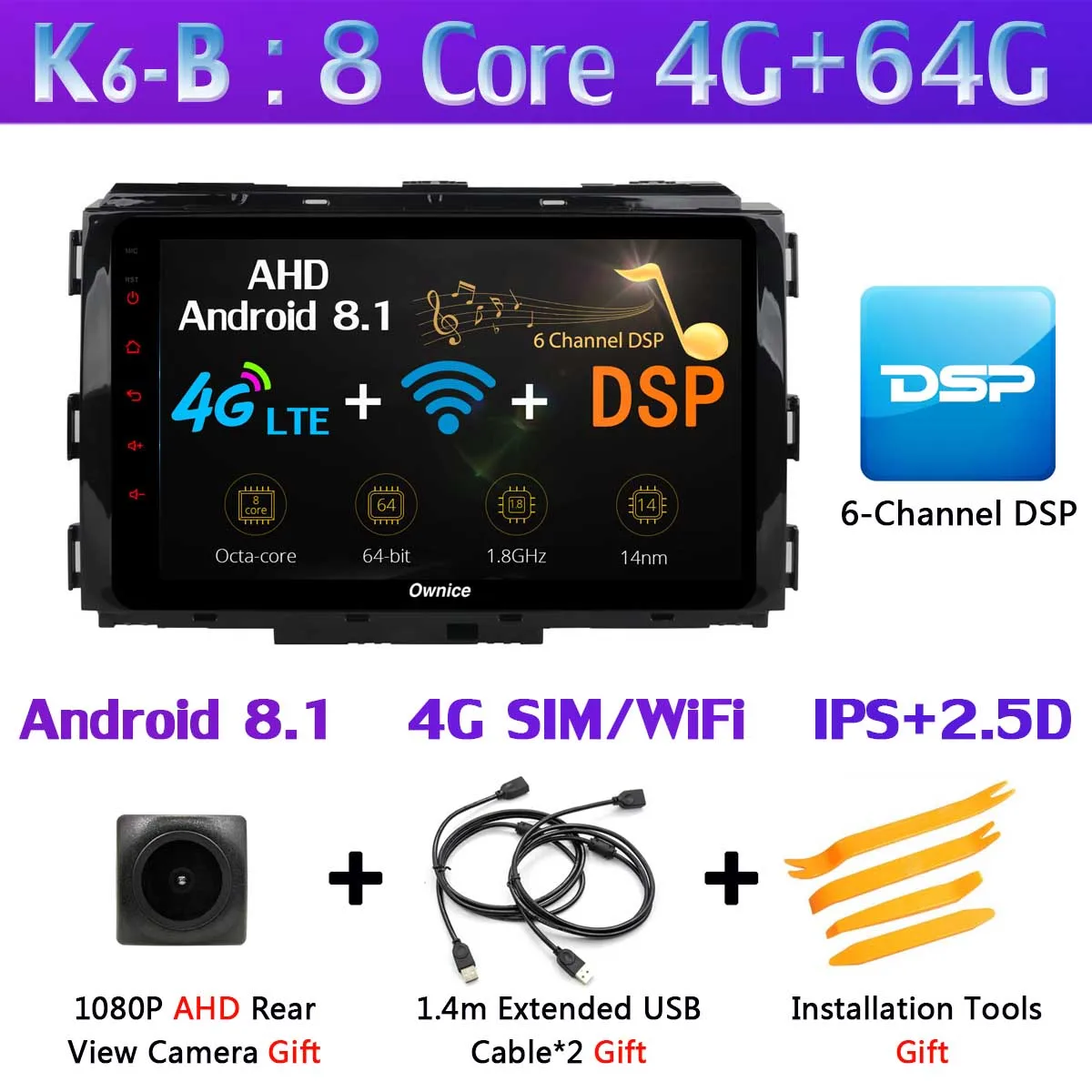 K6-B 360 ° панорамный Android 9,0 4+ 64G gps радио CarPlay SPDIF DSP автомобильный мультимедийный плеер для Kia Carnival - Цвет: K6-B