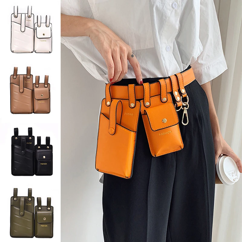 Поясная сумка Fanny для женщин Кожаная поясная в стиле панк телефона девочек на
