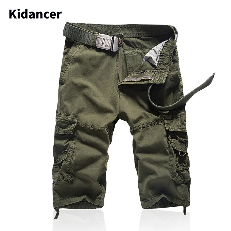 Брюки карго мужские камуфляжные хлопок промытый повседневные короткие штаны для