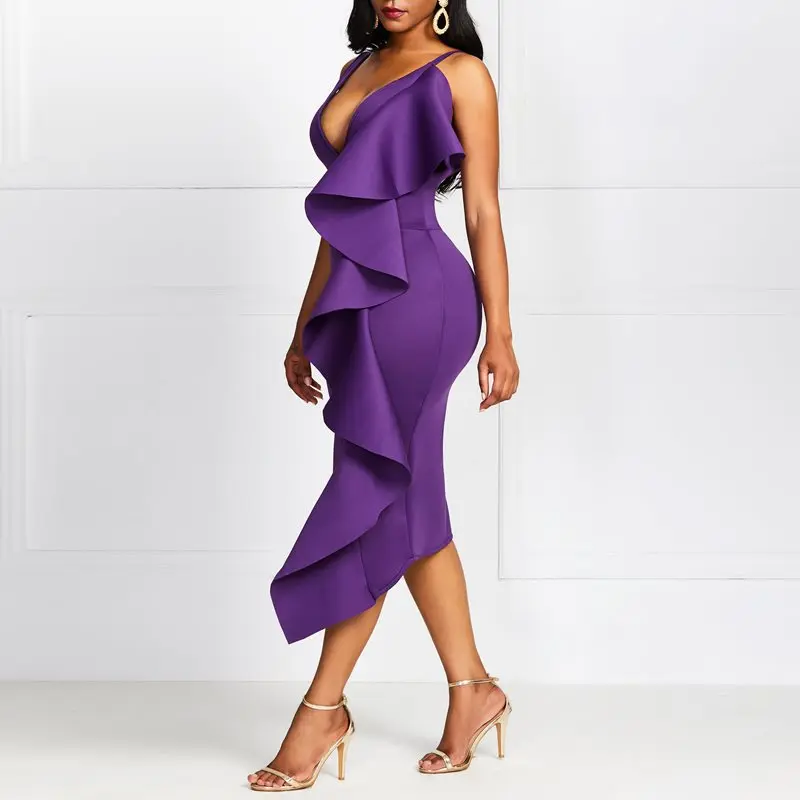 Сексуальные Клубные вечерние платья с глубоким v образным вырезом и оборками