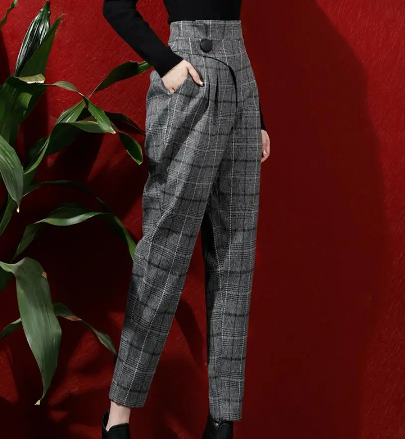 

High Waist Loose Striped Elasticated Trousers Radish Pants Women Loose 2019 Autumn Harem ankle length Pants