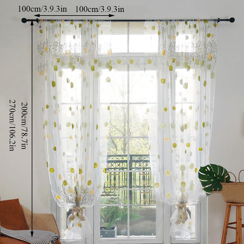 

Wear Rods Voile Window Curtain For Children Room Living Room Curtain Dandelion Floral Pattern Sheer Voile Panel Drapes Curtains