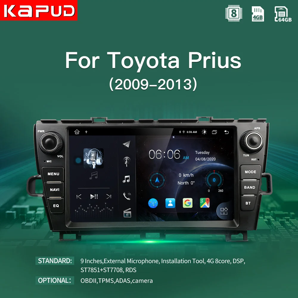 Мультимедийный DVD-плеер Kapud 9 дюймов Android 10 0 для Toyota Prius 2009-2013 GPS DSP 4G 2Din | Автомобили и