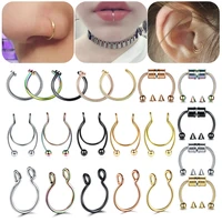 1pc surgical steel circular for septum fake piercing nose hoop earring lip ring for women clip on non pierced body jewelry