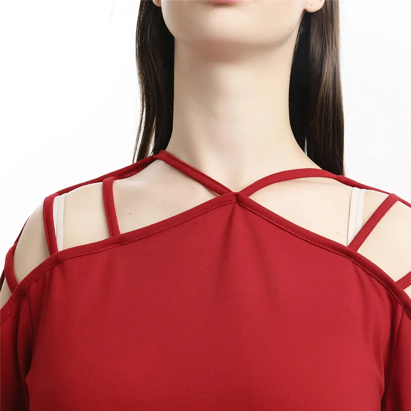 Осенние женские футболки топы повседневные с воротником-чокером одноцветные