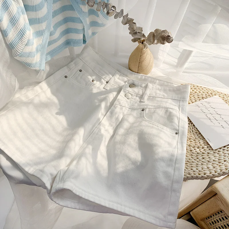 

ZAWAHIKI Woman Shorts Solid High Waist Zipper Vintage Candy Color Sweet Summer Shorts Femme Pink Streetwear Denim Pants