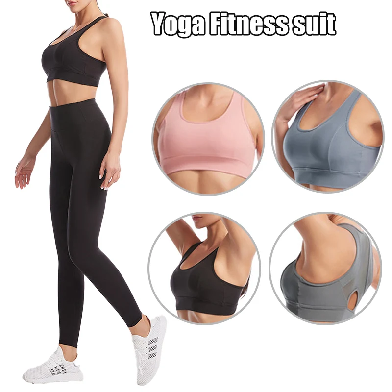 Women's 2-Piece Sports Suit Sleeveless Padded High Top & Waist Seamless Leggings with Side Pockets Quick Dry M-3XL Health99
