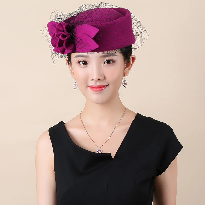 

Catwalk Fascinators Winter Hats For Women Chic Beret Party Wool Felt Pillbox Hat Church Wedding Dress Ladies Formal Fedoras