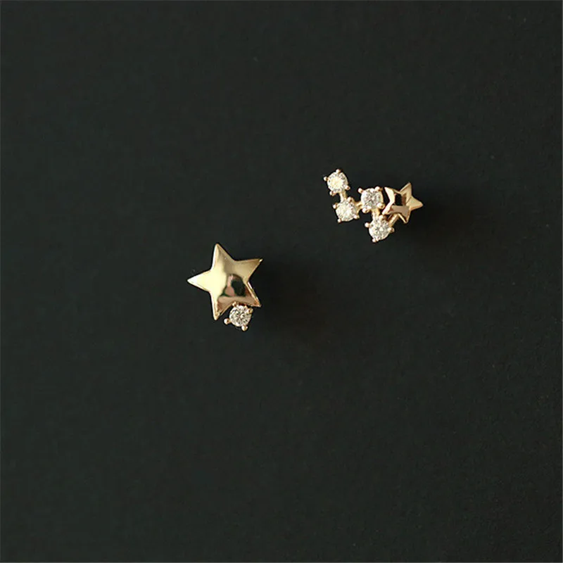 

925 Sterling Silver Japanese Asymmetric Star Stud Earrings Women Modern Simple Student Party 14k Gold Jewelry Friendship Gift