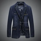 Джинсовый пиджак с несколькими карманами, Мужской Блейзер, костюмы на весну и осень, мужские деловые костюмы для отдыха, ковбойские мужские джинсовые пальто с запахом