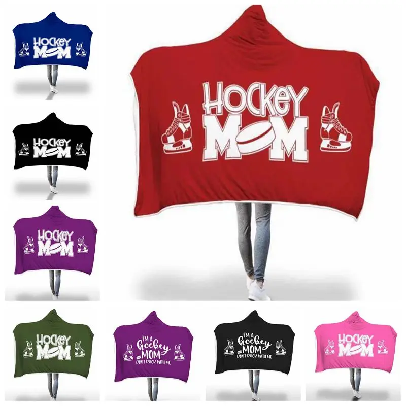 11 Types Hockey Mom Hooded Blanket Red Black Green Thicker Sherpa Fleece Plush Warm Cozy Wearable Blanket For Sofa Couch Bed