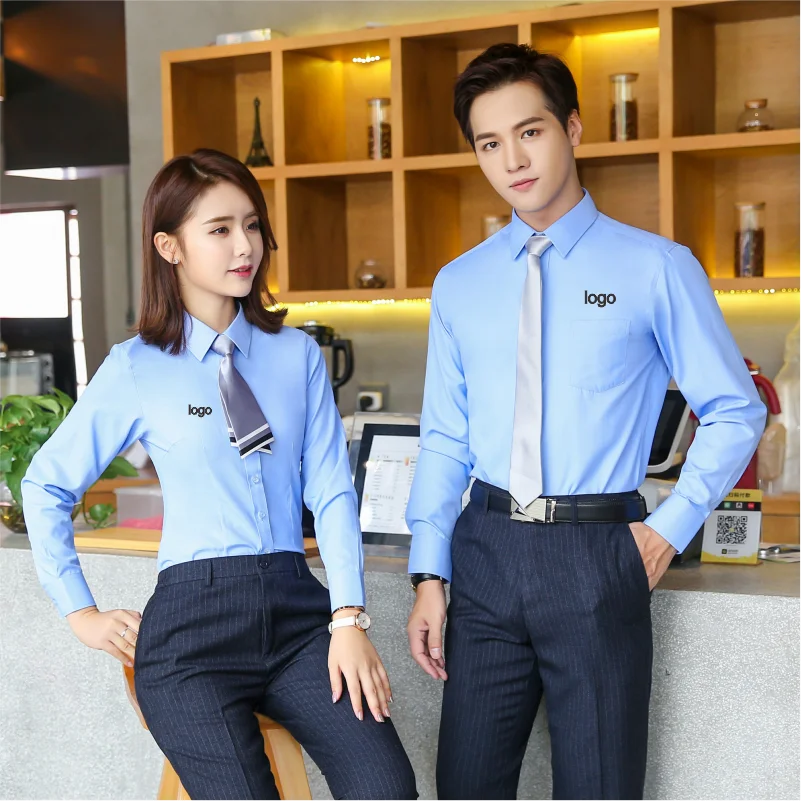 GNEP Winter Men's And Women's Business Long-Sleeved Shirts Custom Casual Slim Work Clothes Embroidered Solid Color Lapel Top