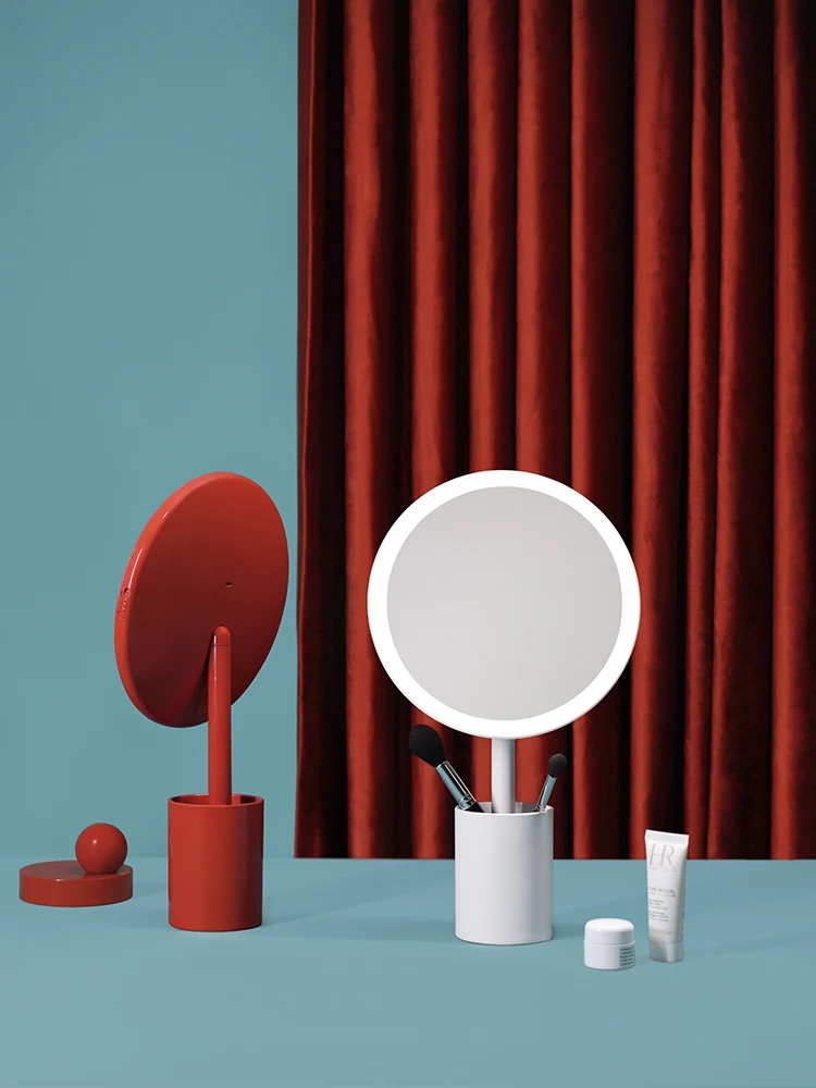 

Зеркало-держатель для ручек, настольное зеркало для макияжа с светильник кой, портативное туалетное зеркало с подсветильник кой
