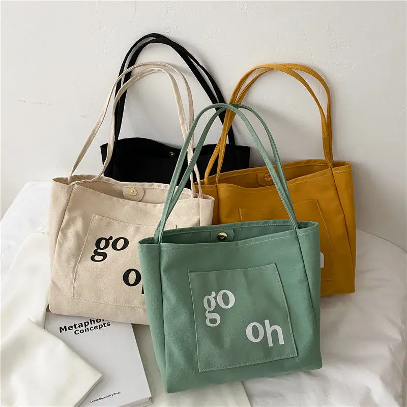 

Women Canvas Shopping Bag Go Oh Letters Print Female Cotton Cloth Shoulder Bag Eco Handbag Tote Reusable Grocery Shopper Bags