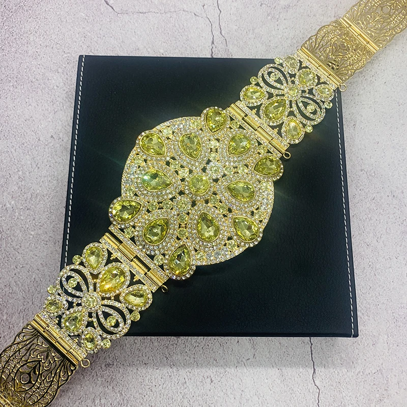 Moroccan caftan wedding dress belt Ladies wedding party full of rhinestone inlaid gold and silver belt