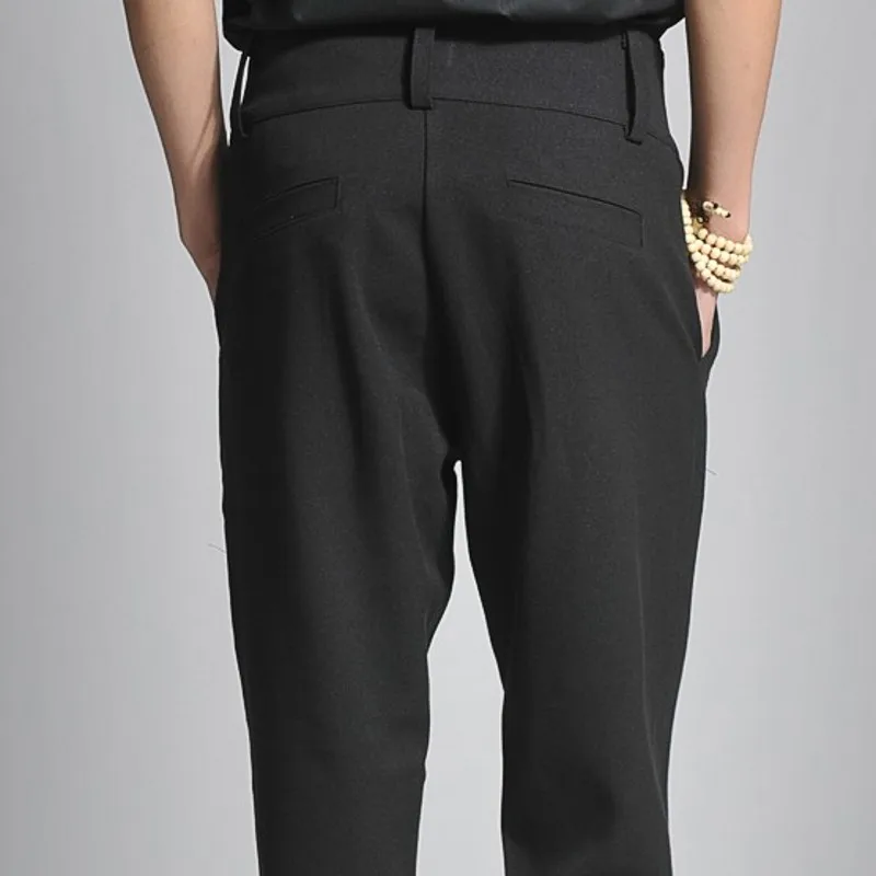 

Spring New Black Mens High Waist Buttons Boot Cut Long Pants High Street Casual Loose Fit Harem Pants Plus Size Male Trousers