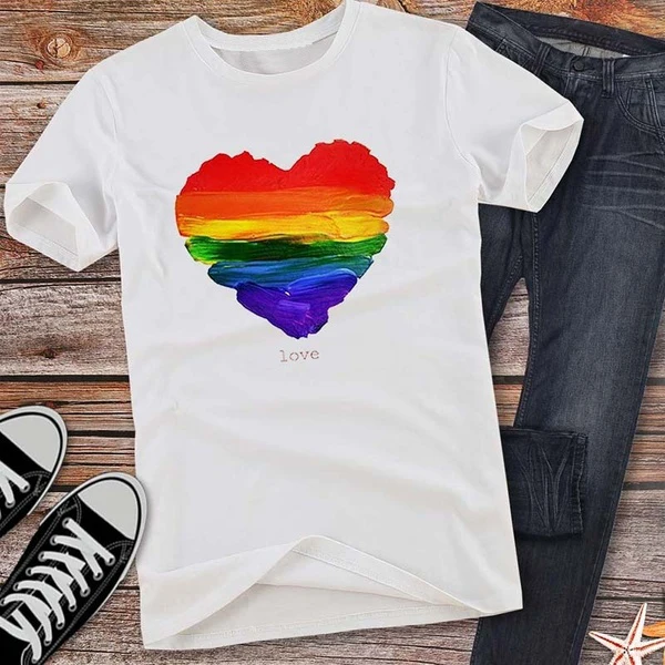 

New Fashion Casual Pride T Shirt Lesbian Pride Rainbow Loving Heart Printed Gay Shirts young 90s cotton casual vintage Tops tees