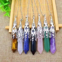 natural stone pendants necklaces lapis lazuli opal pink purple crystal hexagonal column buckle charms for jewelry making