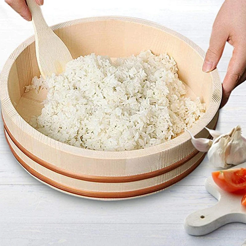 

Wooden Japanese Sushi Rice Bucket Korean Rice Mix Bucket Simple Container Bucket for Kitchen Home Restaurant