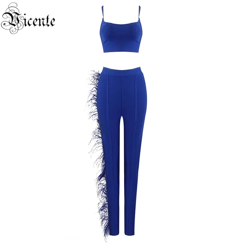 VC Бесплатная доставка 2020 комплект из двух предметов с синими перьями сексуальный