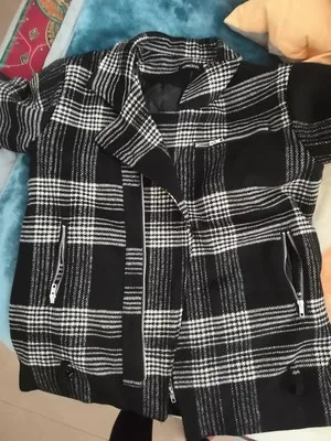 

2021 New Autumn Winter Woolen Coat Women Jackets Female Temperament Short Thick Plaid Nizi Coat Black Zipper Overcoats 54A