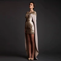 krikor jabotian 2018 evening dresses satin sheath appliques beads with wrap hi low prom evening gown mother of the bride dresses