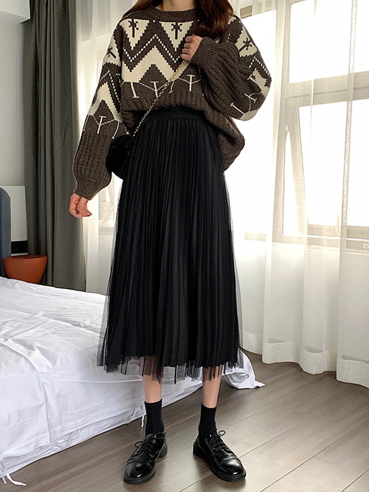 

2020 new spring fashion women's clothing high waist A-line high waist mesh multi-layer haldbody skirt V327