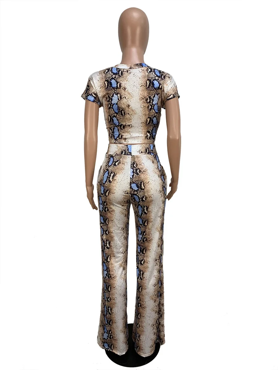 women sexy Outfits tracksuit Summer Snake skin Print Crop Top two pieces Sets Sportswear casual fashion Bandage SM7192