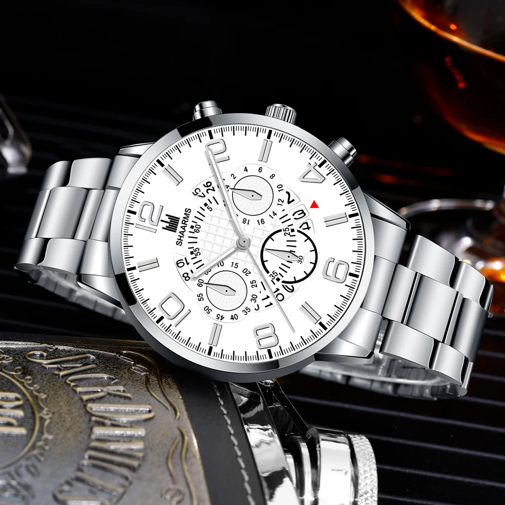 Роскошные мужские часы из нержавеющей стали с ремешком повседневные