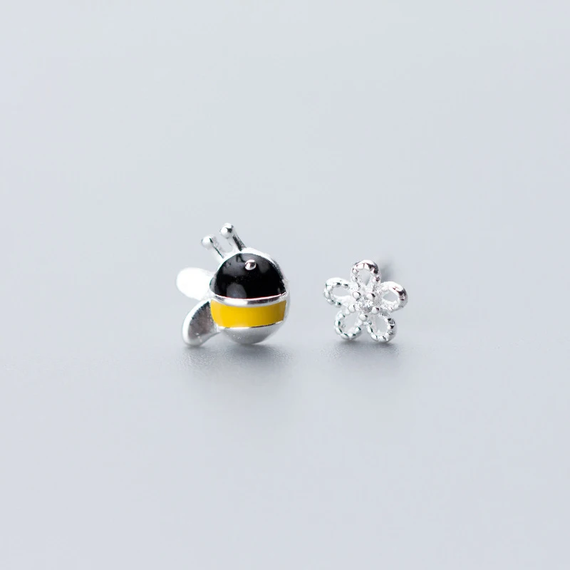 Trusta 925 пробы серебряные женские ювелирные изделия Асимметричные пчелиные цветы серьги-гвоздики подарок для девочек Дети Леди DS734