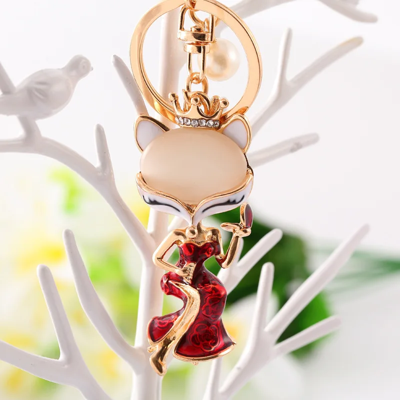 Новый модный парный брелок со стразами и лисой для ключей Автомобильный ключ