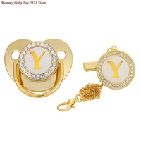 luxury transparent initial letter y z bling bling baby pacifier with chain clip newborn bpa free dummy soother