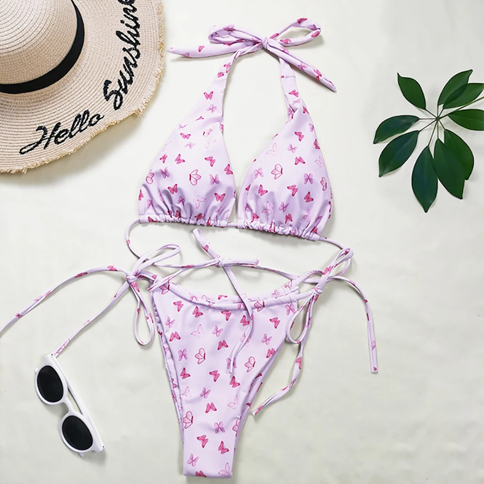 

Sexy Bikini 2021 Woman Swimsuit Female Swimwear Women`s Mini Thong Bikinis Set Bandage Halter Top Swimming Wear for Bathing Suit