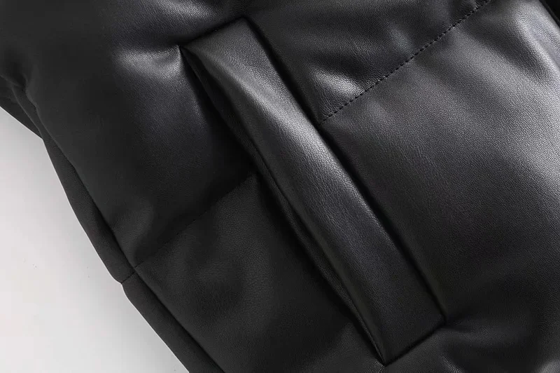 

Women 2021 Fashion With Drawstrings Faux Leather Padded Waistcoat Vintage High Neck Side Pockets Female Outerwear Mujer C384