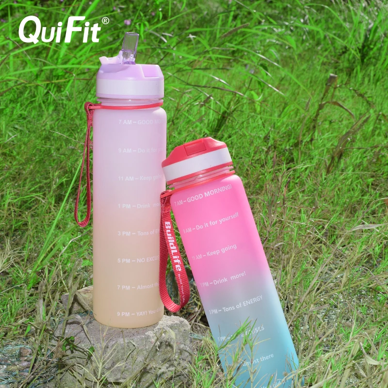 

Quifit water bottle1liter mid-mouth straw leakproof gallon water bottle, inspiring time stamp trigger, portablegallonwaterbottle